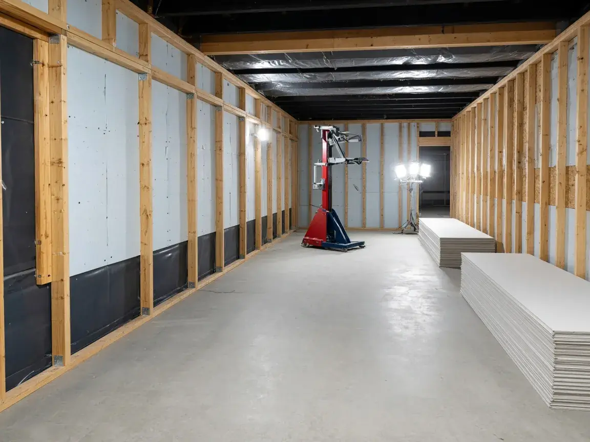 Basement framing and drywall in progress