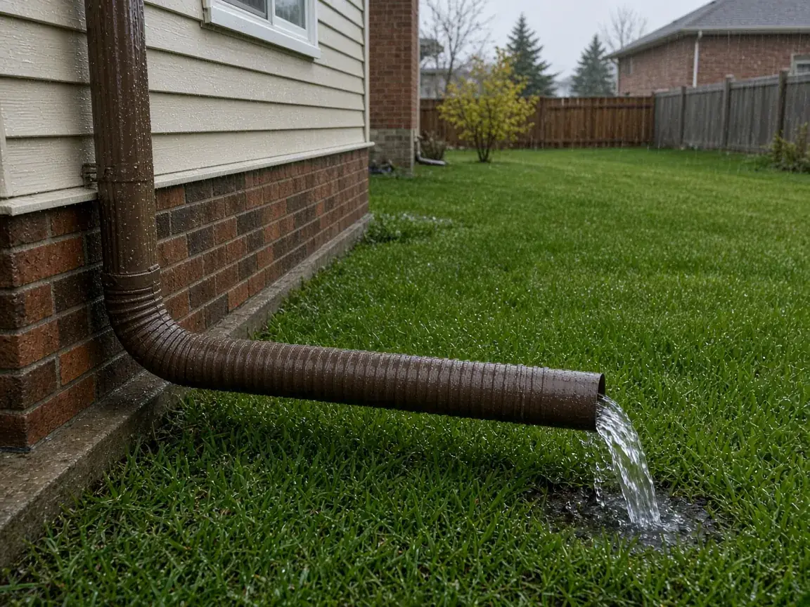 Downspout extension carrying rainwater away from a house