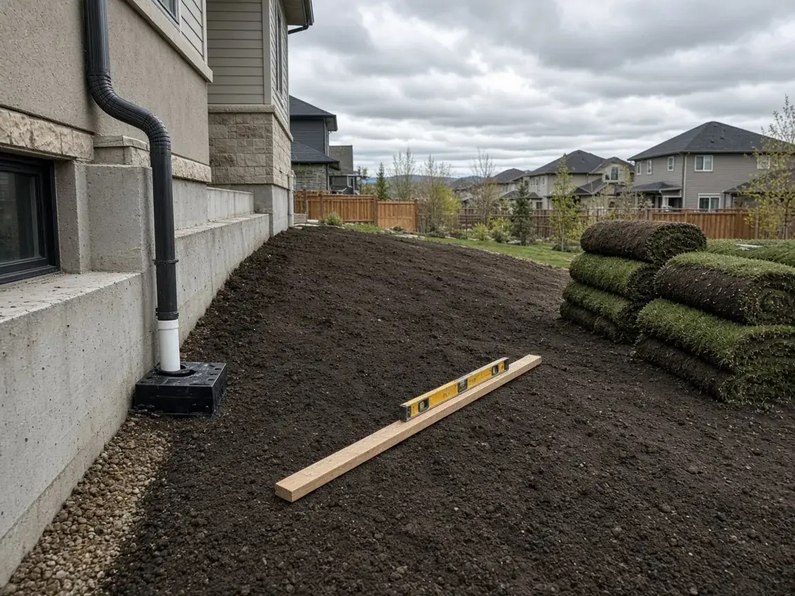 Regraded soil sloping away from a foundation