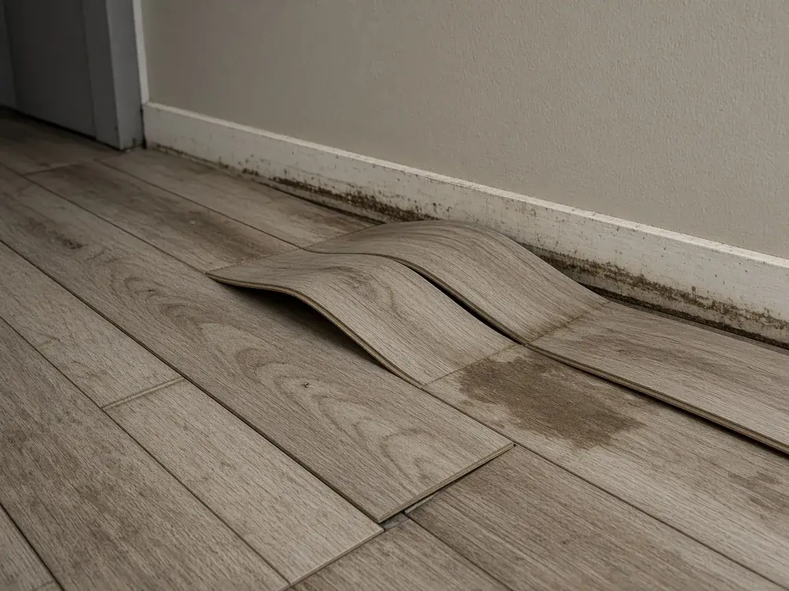 Buckled laminate flooring from basement water damage