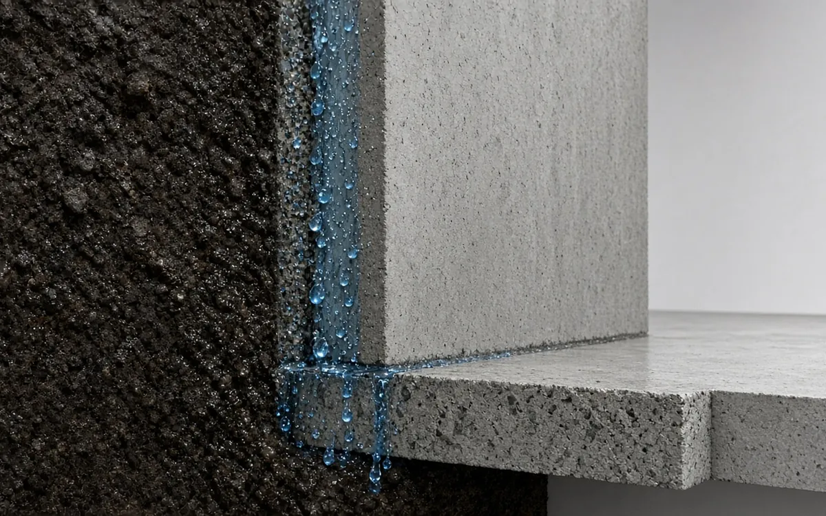 Groundwater pressing against a basement wall and slab edge